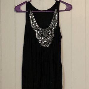 Embellished Black Sleeveless Top